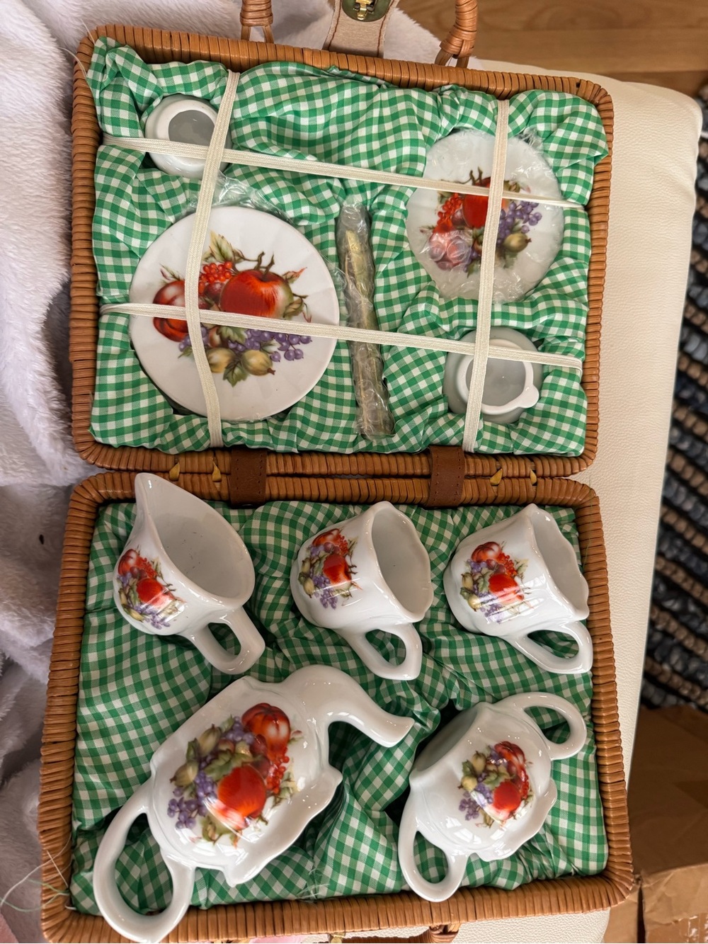 Delton Kids White Porcelain Tea Set with fruit Pattern. New